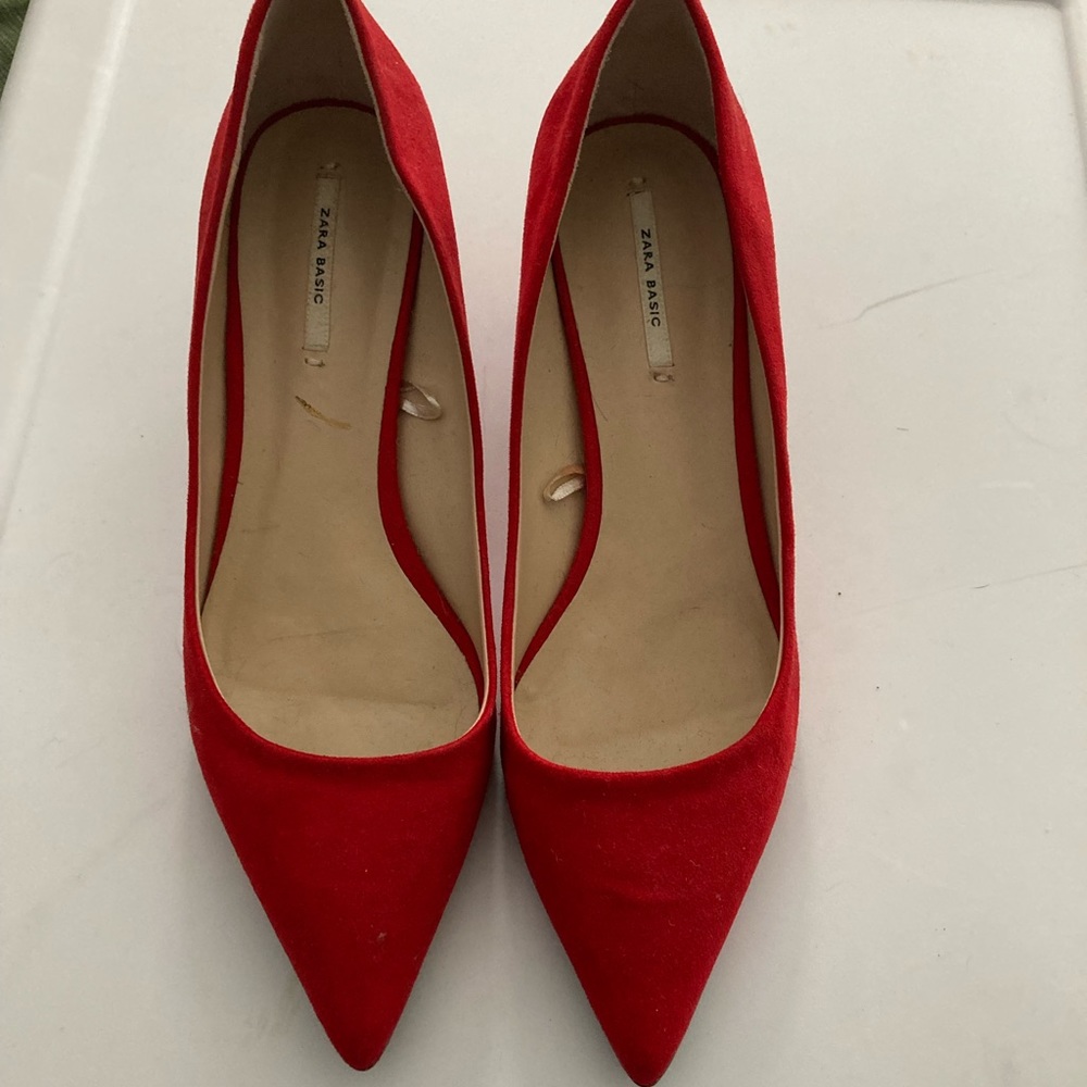 Red kitten heels Zara basics